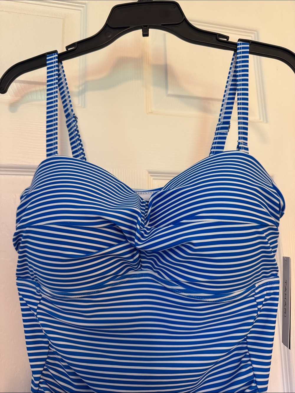 Tahari Blue & White Striped One-Piece Swimsuit with Front Twist - Picture 5 of 11